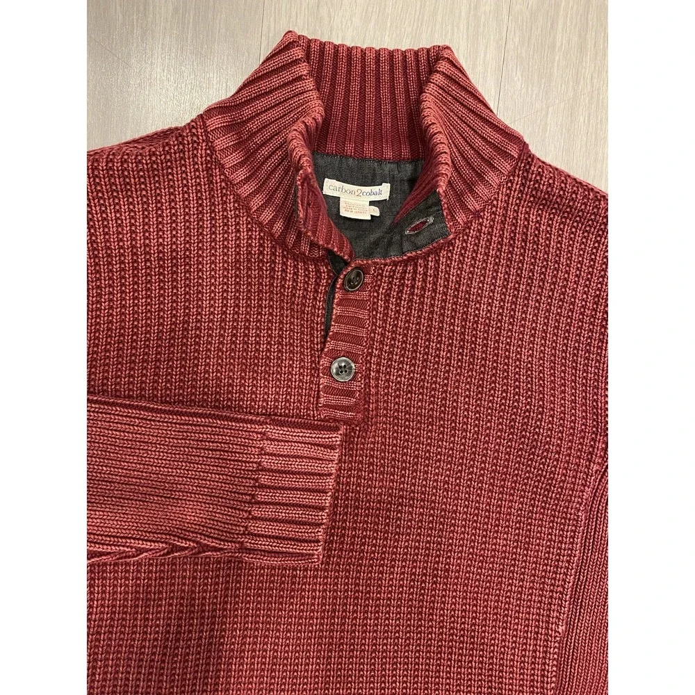 Carbon2Cobalt‎ Mens Sweater Red Large L Knit Button Cotton Heavy Warm EUC